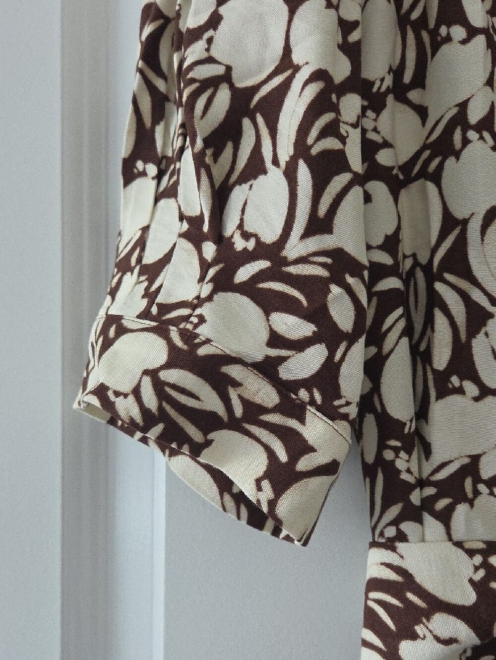 LOFT Cream and Brown Floral Midi Shirt Dress with Tie Waist - Picture 4 of 9